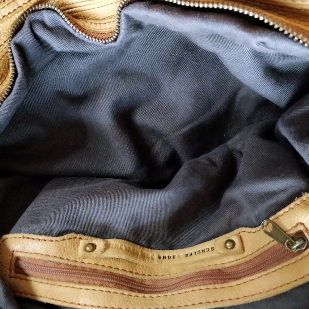 SCHULER AND SONS PHILADELPHIA Leather Canvas Purse Tan Brown Medium - Picture 8 of 8